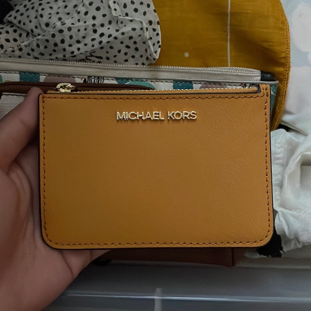 Michael Kors mustard yellow keychain wallet
